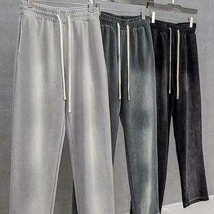 Pantalones de chándal de pana lavada negros para hombre, con cintura elástica y cordón, joggers casuales transpirables de peso medio para otoño, joggers de algodón - Product Image 5