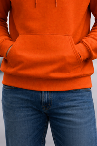 Sweat à capuche orange personnalisé pour hommes |   Sweat à capuche en molleton épais avec logo frontal et grand imprimé hibou au dos |   Sweat-shirt OEM - Product Image 3