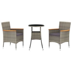 Juego de patio bistró de ratán polivinílico gris de 3 piezas con cojines Muebles de exterior duraderos - Product Image 2