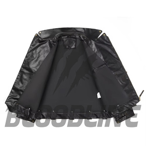 BLOODLINE Men's Black Genuine Leather Moto <b>Biker</b> <b>Jacket</b> Turn-down Collar Zipper Closure Autumn Wear - Product Image 2