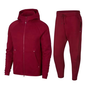 <b>Tech</b> Men's Fleece Hoodie Dark Red 100% Cotton Sportswear Breathable Plus Size Tracksuits Jogger Suits for Winter - Product Image 1