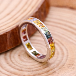 Bague Éternité en Argent Sterling 925 avec Tourmalines Naturelles Multicolores Taille Carrée Serties en Canal, Vente en Gros, Memoria Jewels - Product Image 2