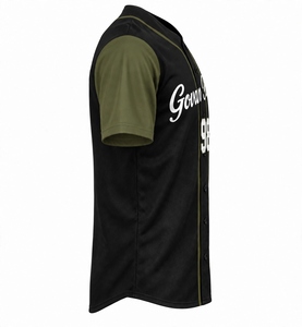 Camiseta de Béisbol Sublimada Personalizada, Cuerpo Negro, Mangas Verde Oliva, Número 98, Camiseta Vintage Personalizada con Letras, Cierre de Botones, para Práctica y Juego - Product Image 4