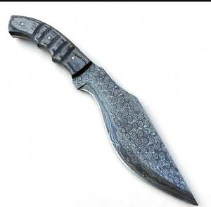 Cuchillo utilitario artesanal de acero de Damasco para exteriores, mango de madera gris, herramienta de hoja fija - Product Image 5