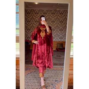 Heavy Pure Viscose <b>Velvet</b> Party Wear Set <b>Top</b> Bottom & Dupatta-Size 2XL - Product Image 6