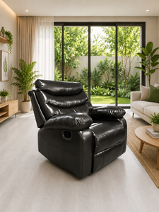 Sillón Reclinable de Cuero Sintético Negro, Mecanismo Manual, Sillón Individual Tapizado para Apartamento, Oficina, Hotel - Product Image 4