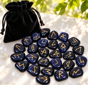 Ensemble de runes en pierre d'or bleue, runes en pierres précieuses scintillantes, runes de sorcellerie, ensemble de runes occultes, ensemble de runes ésothériques, ensembles de runes en gros - Product Image 5