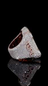 Rose <b>Gold</b> Plated <b>Cocktail</b> <b>Ring</b> With Baguette Cut Moissanite Pave Setting Letter Shape Luxury Statement Jewelry Unisex Party Wear - Product Image 2