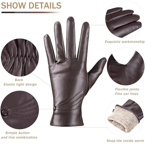 Classic Unisex Fashion Leather Gloves With <b>Wool</b> Lining And Touchscreen Fingertips For Winter Commuting - Product Image 3