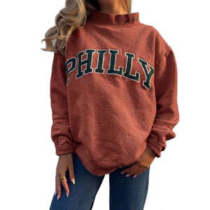 Low MOQ Designer Custom Women Mock Neck Sweatshirt Premium Embroidery Logo Cotton French Terry Pullover - Product Image 6