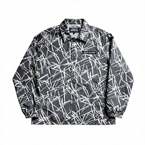 Camisa Chaqueta Urbana para Hombre, Diseño Geométrico en Blanco y Negro, Cuello Camisero, Resistente al Viento, Corte Regular, Primavera - Product Image 1