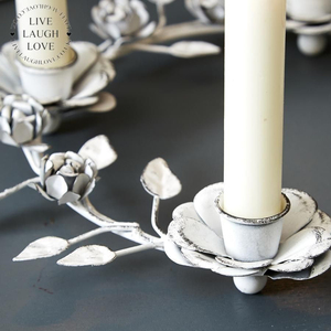 Iron Candle Stand Decorative Floral Taper Holder Antique <b>White</b> Metal Flower Candle Stick for Party Holiday Decor - Product Image 4