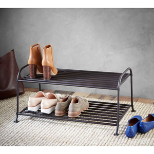 Elegante Zapatero de Diseño de 3 Niveles Apilable con Rejilla Metálica y Estantes para Organización, Acabado Bronce Metálico - Product Image 4