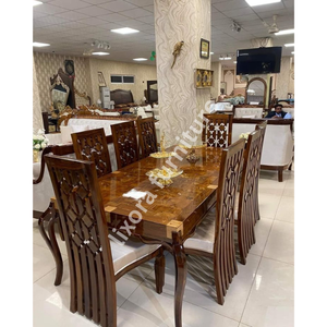 Luxury Handcrafted Solid Wood 8 Seater Dining <b>Table</b> Set High Gloss <b>Walnut</b> Finish Ornate Carved Chairs - Product Image 6