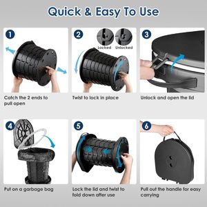 Kit de Inodoro Portátil Retráctil para Adultos con Tapa de Altura Ajustable, Bolsa de 20 Galones para Garaje, Orinal de Emergencia Plegable - Product Image 6