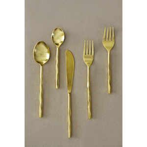 Ensemble de couverts en laiton plaqué or au design moderne, avec poignée texturée martelée unique, pour la maison et la restauration - Product Image 5