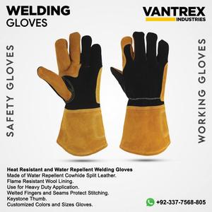 Gants de Soudure en Cuir VANTREX INDUSTRIES Respirants, Longueur Coude, Résistants aux Piqûres et Thermiquement Isolants, Jaune et Noir - Product Image 6