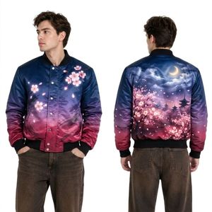 Chaqueta de Satén Cómoda con Estampado de Paisaje del Horizonte al Atardecer en Púrpura y Naranja, Chaqueta Ligera de Poliéster Suave - Product Image 4