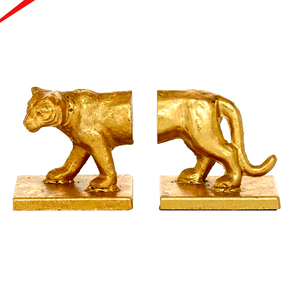 Sujetalibros Pantera Chapados en Oro, Figura Animal Art Deco, Decoración de Mesa, Escultura Hecha a Mano para Sala de Estar - Product Image 1