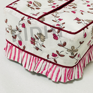 Ridhi Classic Rose Garden <b>Floral</b> Ruffle Block Print Tissue <b>Box</b> Cover Eco-friendly Reusable Holder Decorative Dispenser for Home - Product Image 3
