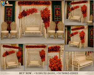 Elegante columpio de madera con decoración floral para decoración de bodas, compre un conjunto de columpios Haldi para la noche de Mehndi y Henna. - Product Image 6
