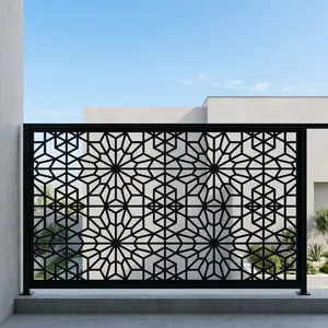Barandilla Moderna de Metal Negro para Balcón con Paneles de Patrón Floral Geométrico para Terraza y Diseño de Seguridad Exterior - Product Image 5