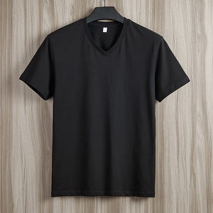 Camiseta de Verano Casual para Hombre, Estilo Coreano, Cuello en V, 100% Algodón, Precio de Fábrica en China y Bangladesh, Logotipo Bordado Personalizado OEM - Product Image 2