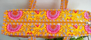 Jaipur Block Print Quilted High <b>Yellow</b> Cotton Tote <b>Bag</b> Handmade Traditional Floral Elegant Bohemian Shoulder <b>Bag</b> Zipper Pocket - Product Image 2