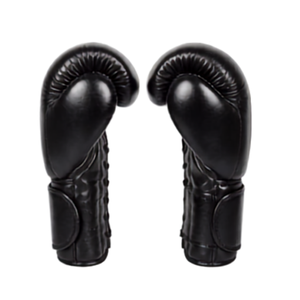 Gants d'entraînement de boxe noirs pour hommes et femmes, en cuir PU noir brillant, avec fermeture Velcro sécurisée pour le poignet - Product Image 4