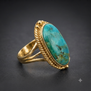 Mohave <b>Turquoise</b> Gemstone <b>Ring</b> 925 Silver Bezel Setting Bohemian Style Unisex Everyday Wear Gold Plated And Rose Gold Plated - Product Image 3