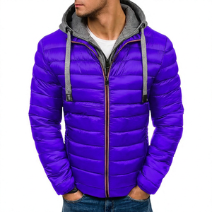Chaqueta Acolchada con Capucha para Hombre, Color Sólido, Cierre de Cremallera, Resistente al Viento, Informal, para Invierno, Corte Ajustado, Relleno de Poliéster - Product Image 2