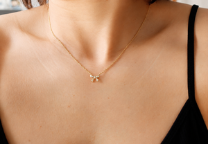 14K Solid Gold Lab Diamond Small Dainty Ribbon Bow Pendant <b>Necklace</b> with E Color VS Encrusted Minimalist Bridesmaid Gift for Her - Product Image 5