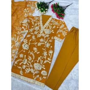 DESIGNER TABBY SEQUENCE TRAVAIL HAUT BAS AVEC MOUTARDE DUPATTA - Product Image 3