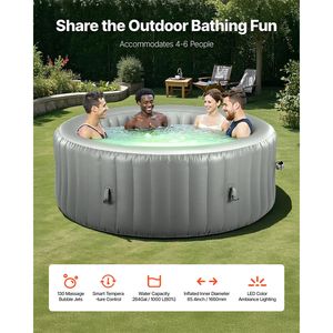 Spa gonflable pour 4 à 6 personnes avec 130 jets apaisants et éclairage LED, 81,9 x 26 pouces, spa extérieur portable, 130 jets apaisants, appui-tête - Product Image 2