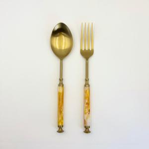 HOT SALES Stainless Steel Golden Salad <b>Server</b> with Yellow Designing Resin Handle for Use of Home and Restaurant - Product Image 1