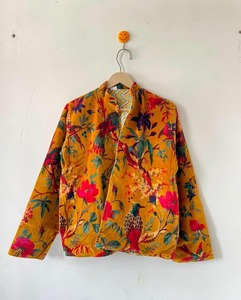 Indian Handmade Cotton Quilted <b>Reversible</b> Knitted Animal Print Three-Quarter Sleeve Pullover Turn-down Collar Jacket & <b>Coat</b> - Product Image 3