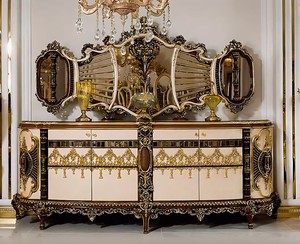 Royal Luxury Solid Teak Wood Console Table Matching <b>Wall</b> <b>Mirror</b> Gold Carved Sideboard Cabinet Living Room Furniture <b>Set</b> - Product Image 4