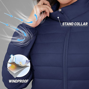 Chaqueta Acolchada Ligera para Mujer, con Capucha y Cremallera Completa, Cuatro Bolsillos, Transpirable e Impermeable, Color Azul Marino - Product Image 5