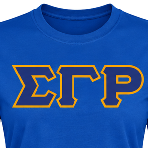 Camiseta de Manga Larga con Letras Azules Reales de Sigma Gamma Rho, Letras Griegas Doradas, Algodón Premium, Cuello Redondo Informal para Hermandad - Product Image 5