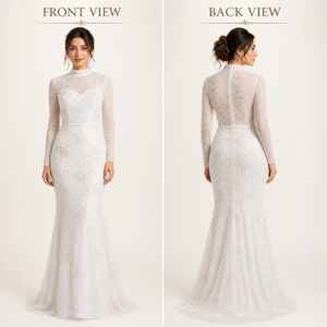 Robe de cocktail sirène blanche de luxe à col haut |   Robe longue sans manches à paillettes et perles avec traîne |   Taille naturelle élégante - Product Image 4
