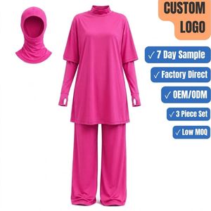 Custom Wide Leg Modest Swimwear 3 Piece Islamic <b>Full</b> Coverage Quick Dry Active Swim Set <b>Hijab</b> OEM - Product Image 1