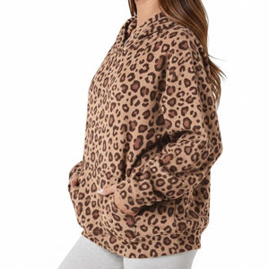 Custom Women's <b>Leopard</b> <b>Print</b> Hooded <b>Sweatshirt</b> Oversized Regular Sleeve Knitted Cotton Autumn Style With Pockets - Product Image 2