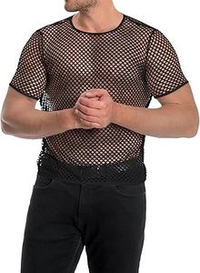 Fashion Men's Mesh Transparent Slim Fit Skinny Shirt Sexy <b>Fishnet</b> Short Sleeve O-Neck Tees Tops T Shirt Man Clothing Breathable - Product Image 2