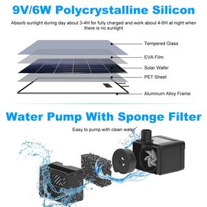 Pompe à eau solaire 2200 mAh, étanche IP68, avec batterie de secours, 2 modes d'arrosage réglables, hauteur réglable, fontaine solaire - Product Image 6