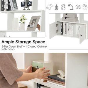 Libreria a 6 Ripiani a Forma di S con Armadietto e Ante, Elegante Scaffale per Casa, Ufficio o Biblioteca - Product Image 3