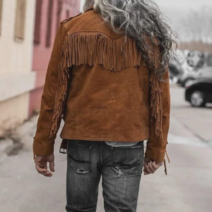 <b>Men</b>’s <b>Suede</b> Leather Fringe Biker <b>Jacket</b> Handmade Western Cowboy Tassel Tan Brown Coat Low MOQ Bulk Order - Product Image 5