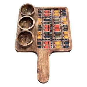 Plateau de service en bois économique avec mini-bols pour chutneys, sauces, fruits secs et présentation de collations de fête - Product Image 2