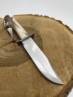 Couteau de chasse Bowie à pointe clip en acier Damas de haute qualité, fait main, manche en corne de cerf, lame fixe forgée, survie en extérieur, OEM