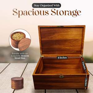 Boîte à souvenirs en bois d'acacia, boîtes décoratives avec couvercle à charnière et clé de verrouillage, boîte à trésors en bois - Product Image 2