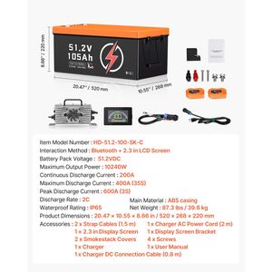 Batteria al Litio 48V 105Ah per Golf Cart, Batteria 48 Volt con BMS 200A, Monitor LCD e App Mobile, Pacco Batteria LiFePO4 - Product Image 5